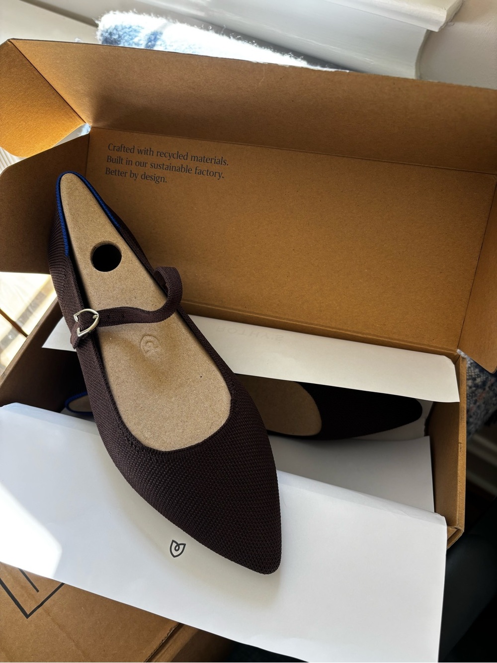 Rothy's Pointed Mary Jane Flats in Dark Brown -New in Box